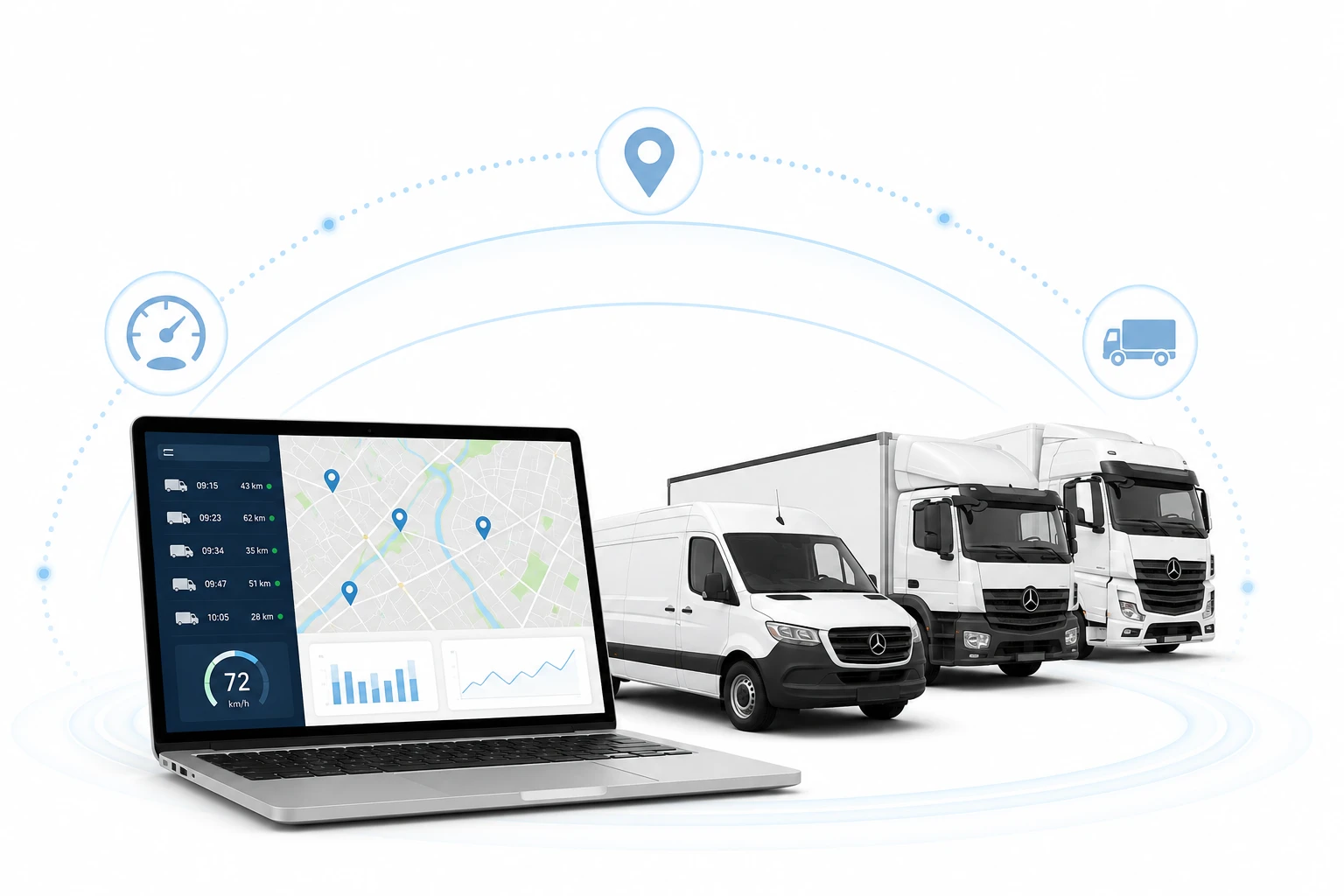 Fleet tracking system dashboard interface / Flottakövető rendszer műszerfal felület